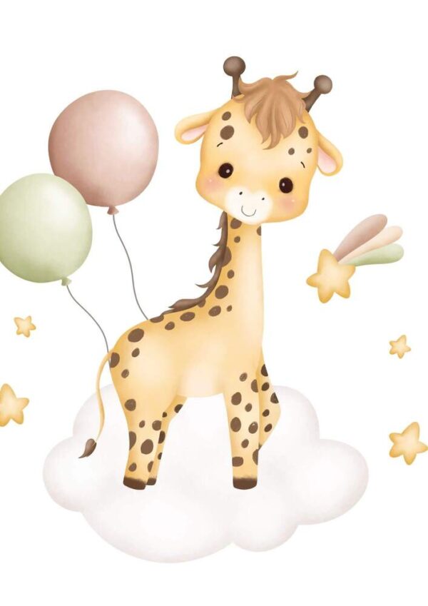 Affiche enfant girafe bébé sur le nuage