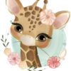 Affiche enfant girafe avec fleurs
