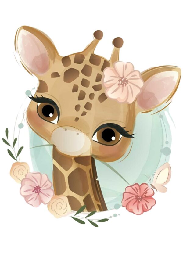 Affiche enfant girafe avec fleurs