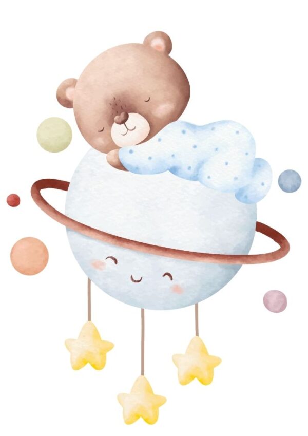 Affiche enfant ourson sur la planète