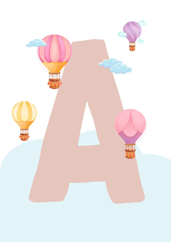 Affiche initiale rose avec montgolfières