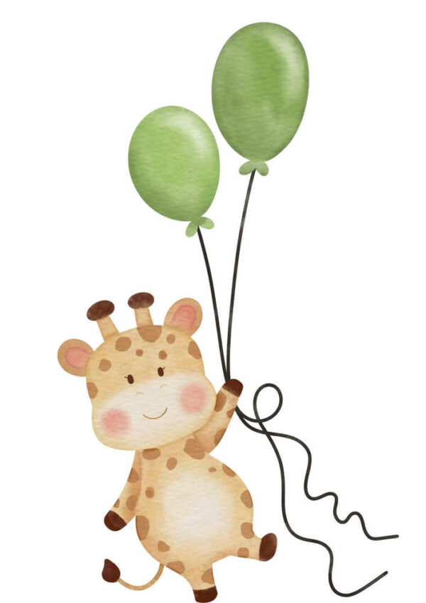 Affiche enfant girafe bébé avec ballons