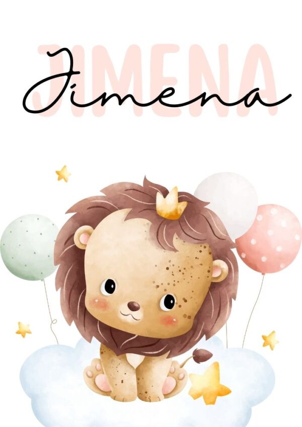 Affiche lionceau personnalisée bleu et rose