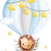Affiche lion enfant en montgolfière