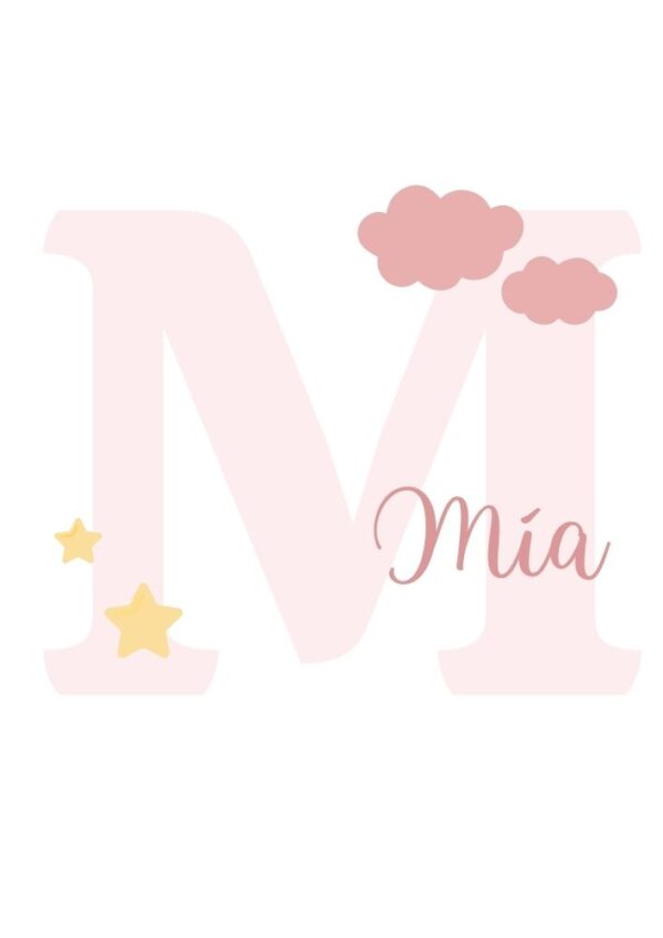 Affiche prénom bébé rose personnalisée