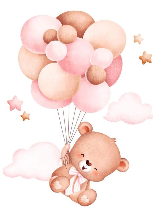 Affiche ourson bébé avec des ballons
