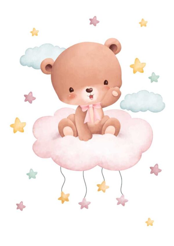 Affiches animaux bébé ourson rose