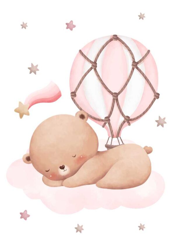 Affiches de montgolfières avec ourson endormi