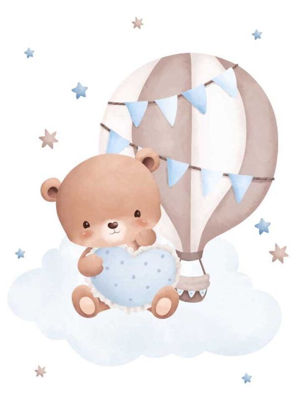 Affiches de montgolfières avec ourson marron