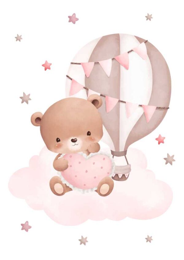Affiches de montgolfières avec ourson rose