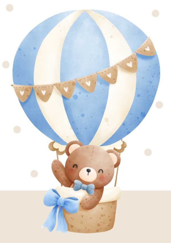 Affiches de montgolfières avec ourson qui salue