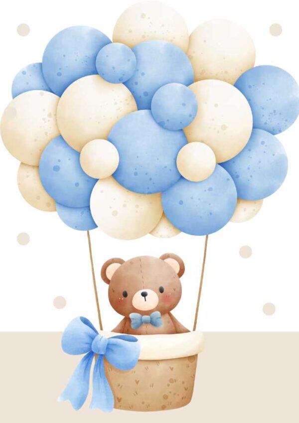 Affiches de montgolfières avec ourson volant