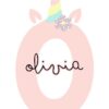 Affiches enfantines initiales bébé avec prénom licorne