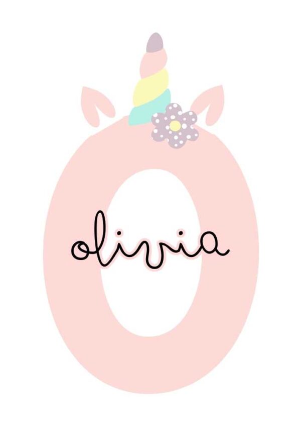 Affiches enfantines initiales bébé avec prénom licorne