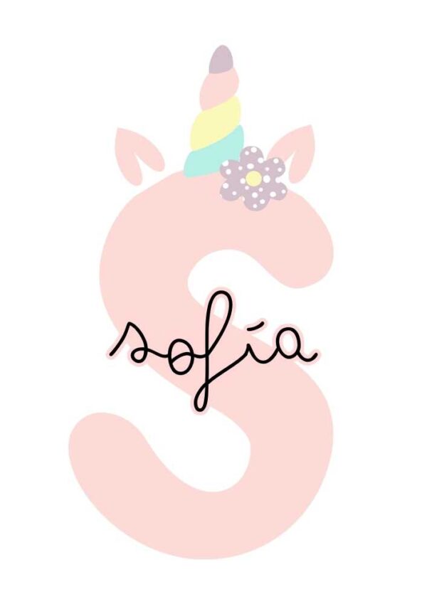 Affiches enfantines initiales bébé avec prénom licorne