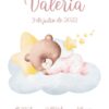 Affiche de naissance bébé ourson sur le nuage rose