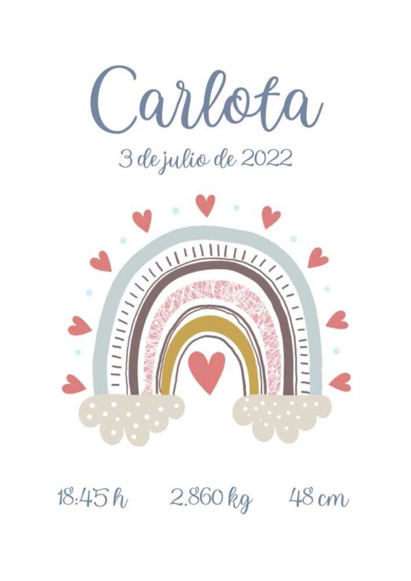 Affiche de naissance arc-en-ciel personnalisée