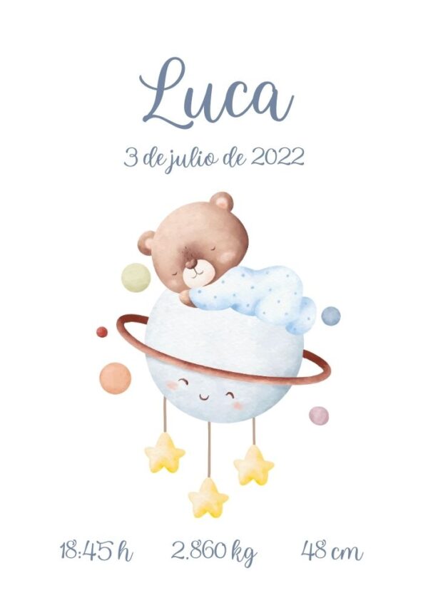 Affiche de naissance ourson personnalisée