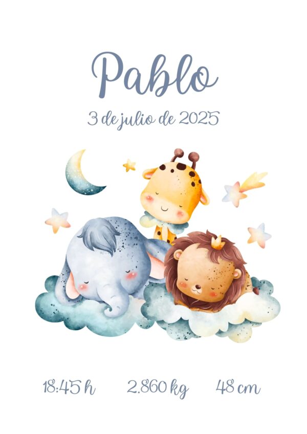 Affiche de naissance personnalisée animaux rêveurs