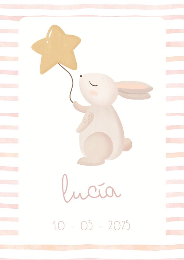 Affiche de naissance personnalisée lapin aventurier