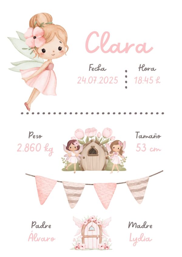 Affiche de naissance personnalisée conte de fées