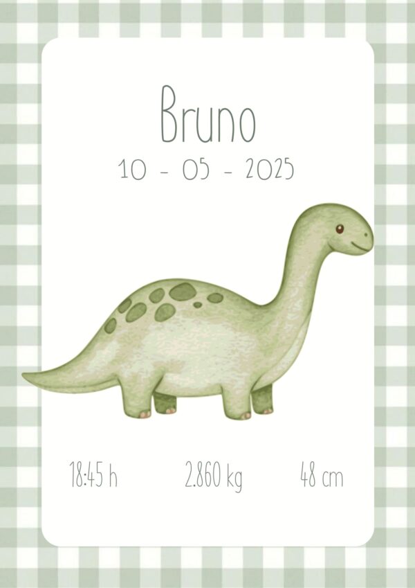 Affiche de naissance personnalisée dinosaure vert
