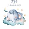 Affiche de naissance personnalisée doux rêves d’éléphant