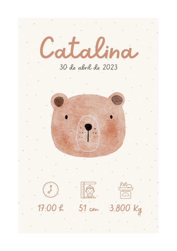 Affiche de naissance personnalisée ourson minimaliste