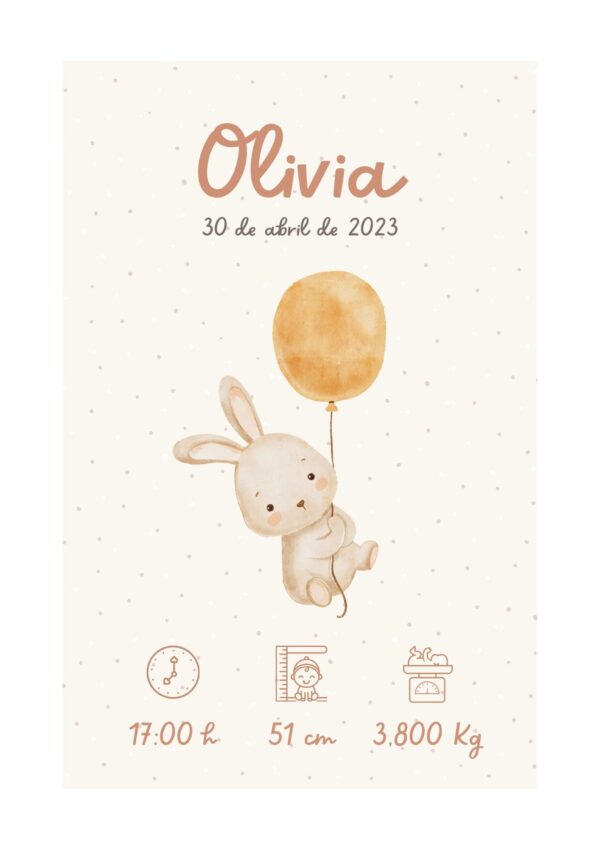 Affiche de naissance personnalisée petit lapin volant