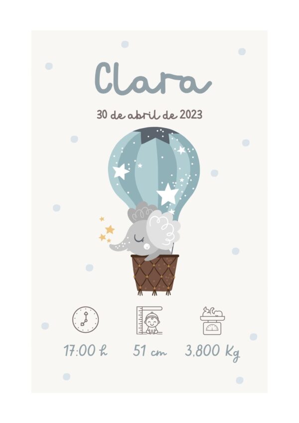 Affiche de naissance personnalisée éléphant rêveur