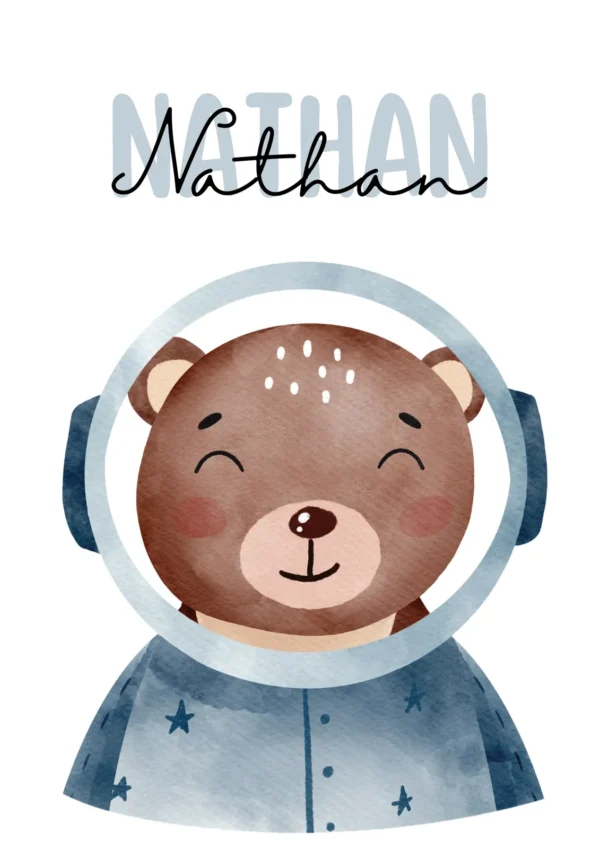 Affiche enfant ourson astronaute