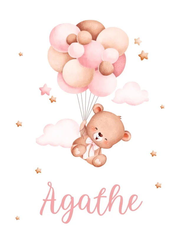 Affiche enfant ourson avec ballons personnalisée