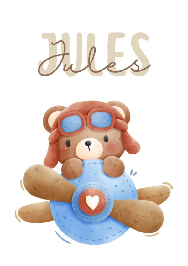 Affiche enfantine ourson volant