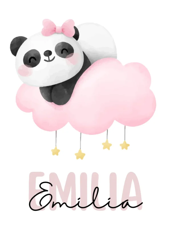 Affiche enfantine panda sur le nuage