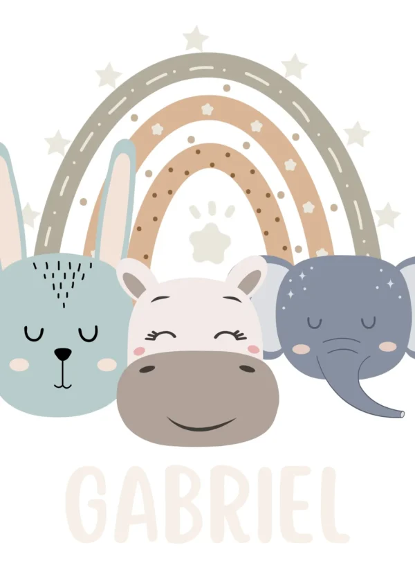 Affiche arc-en-ciel animaux avec nom personnalisée