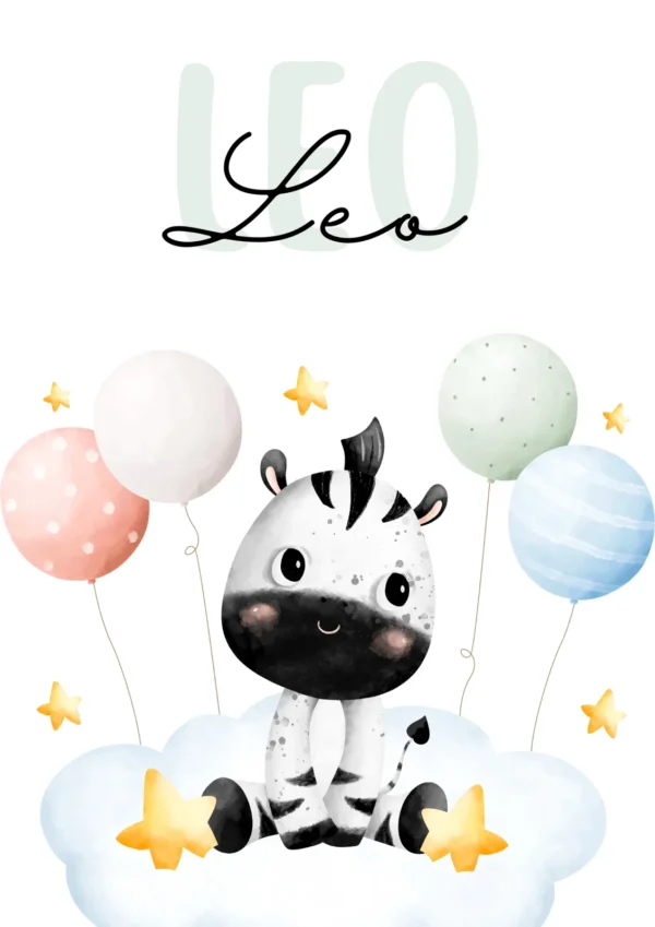 Affiche enfant zèbre bébé personnalisée