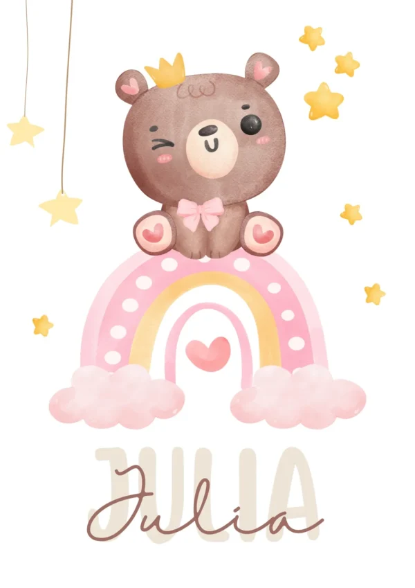 Affiches arc-en-ciel avec ourson personnalisé