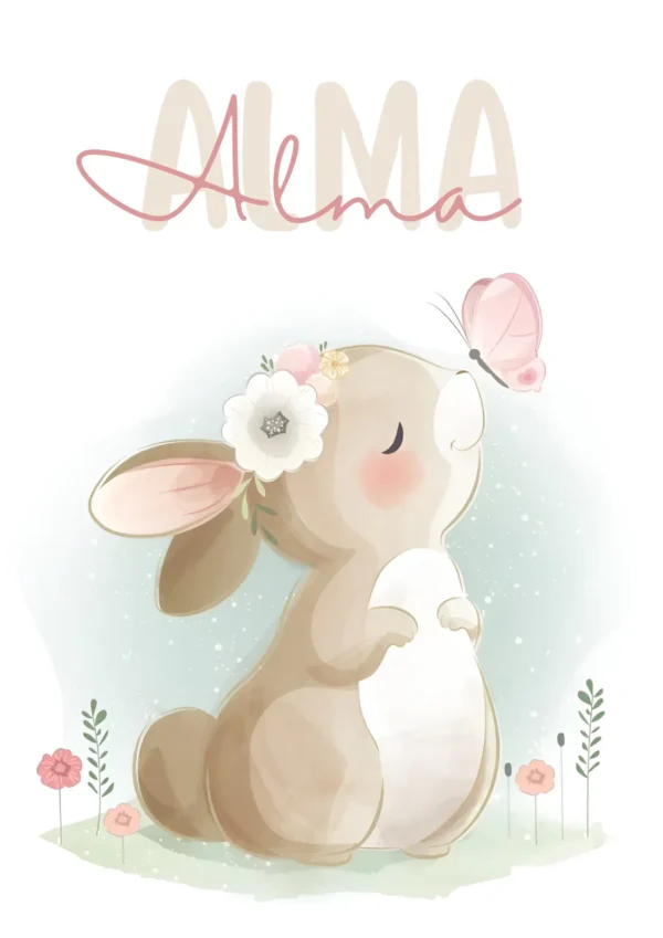 Affiche enfant personnalisée lapin et papillon