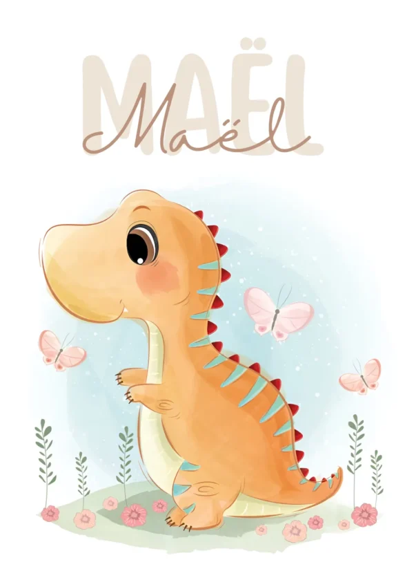 Affiche enfant dinosaure avec nom