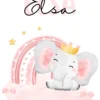 Affiche enfant éléphanteau sur l’arc-en-ciel personnalisée