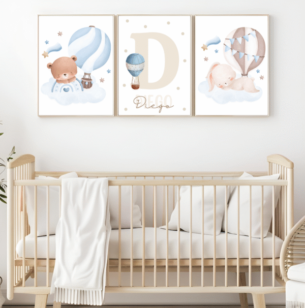 Lot d’affiches enfant montgolfières bleus