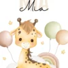 Affiche enfant girafe bébé sur le nuage personnalisée