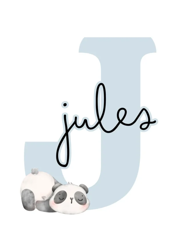 Affiches initiales bébé avec prénom panda