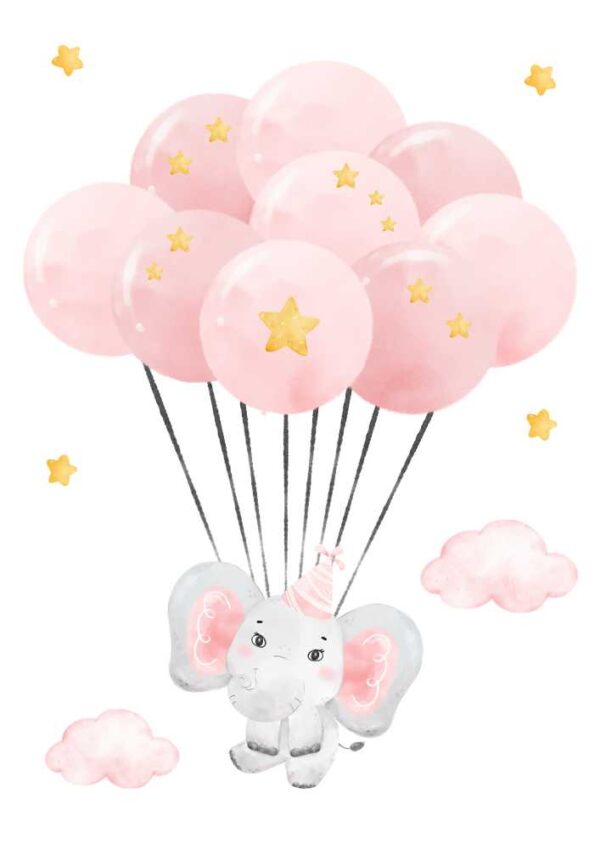 Affiches de montgolfières avec éléphanteau volant