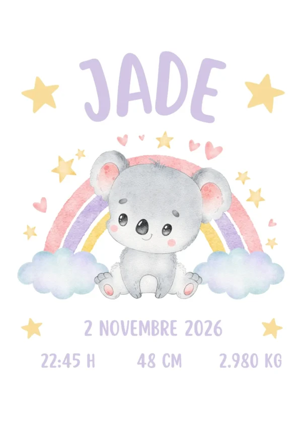 Affiche de naissance koala