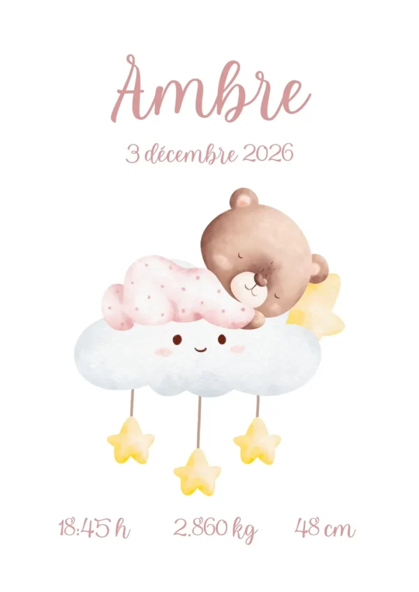 Affiche de naissance ourson
