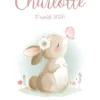 Affiche de naissance personnalisée lapin et papillon