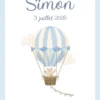 natalicios (21) Affiche de naissance ourson en montgolfière bleu