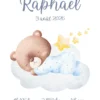 Affiche de naissance bébé ourson bleu