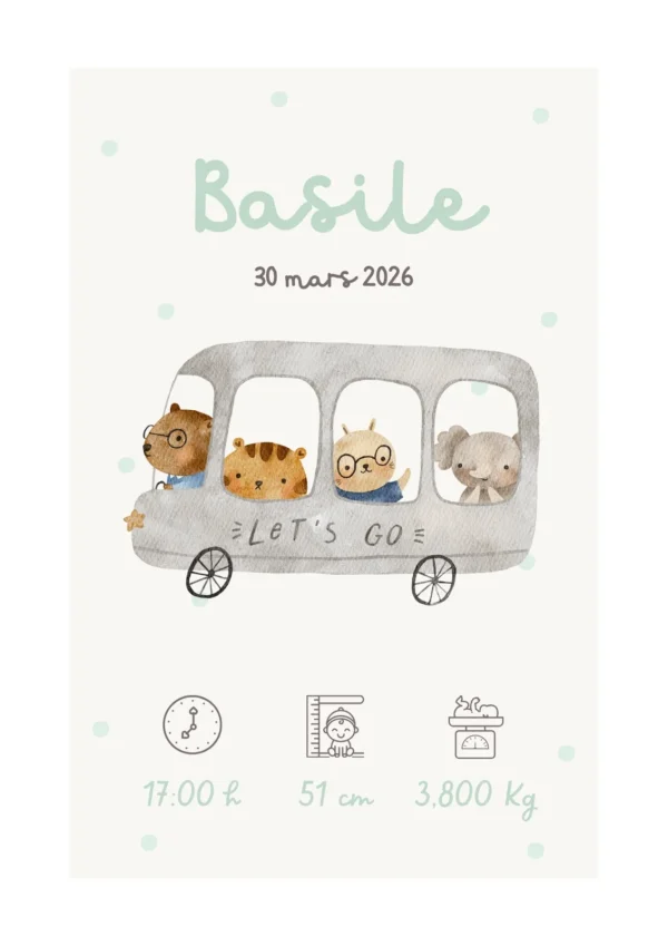 Affiche de naissance personnalisée bus d’aventure